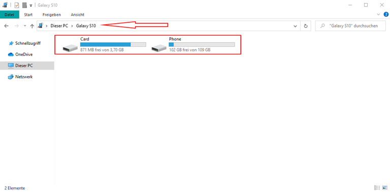 Verzeicniss zu Ihrem Internen Speicher oder zur Speicherkarte